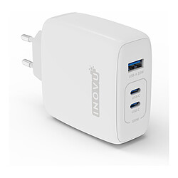INOVU Chargeur Secteur 100W 3 en 1 (USB-A + 2 x USB-C) Power Delivery, GaN