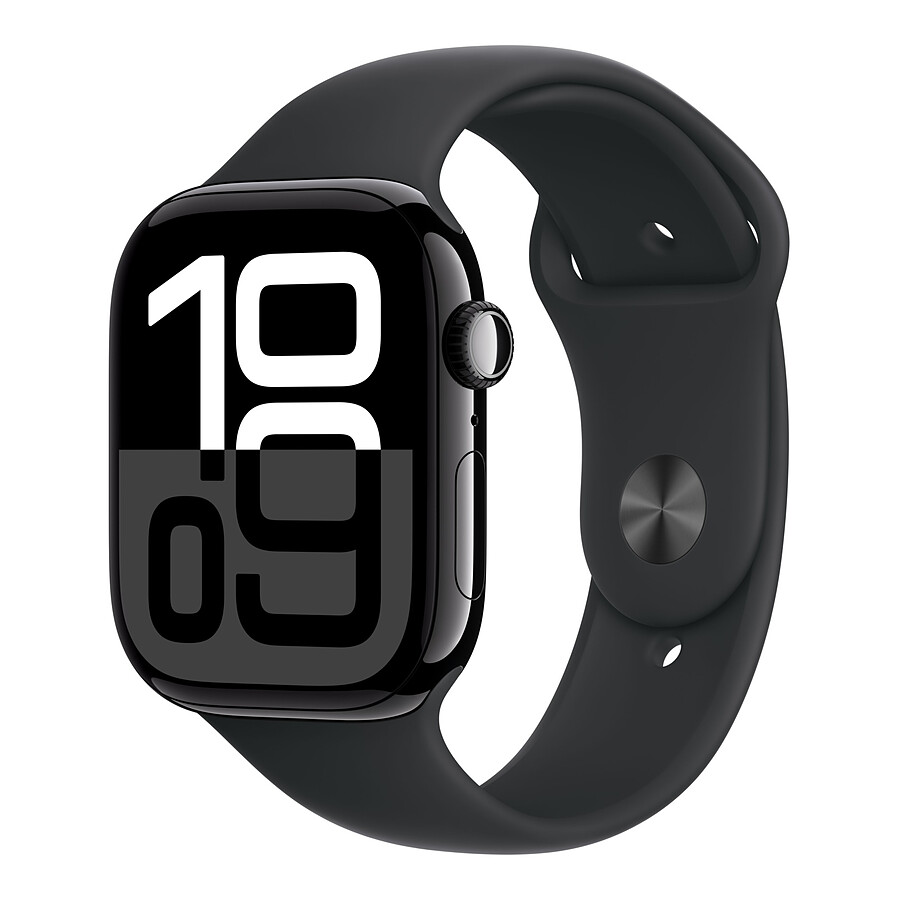 Montre connectée Apple Watch Series 10 GPS + Cellular - Aluminium Noir - Bracelet Sport Noir - 46 mm - Taille M/L